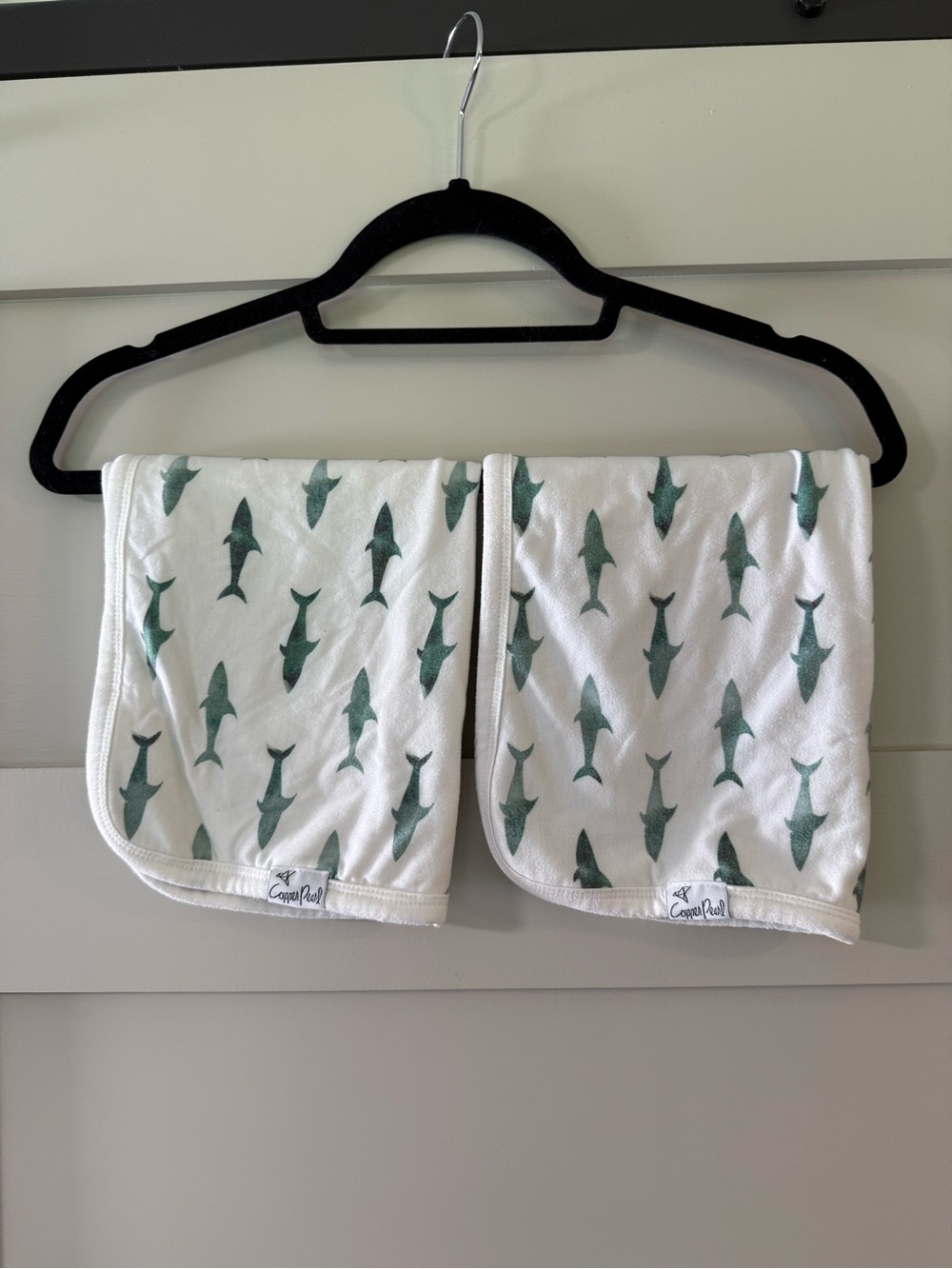 Copper Pearl Shark Print Burp Cloths - Set of 2